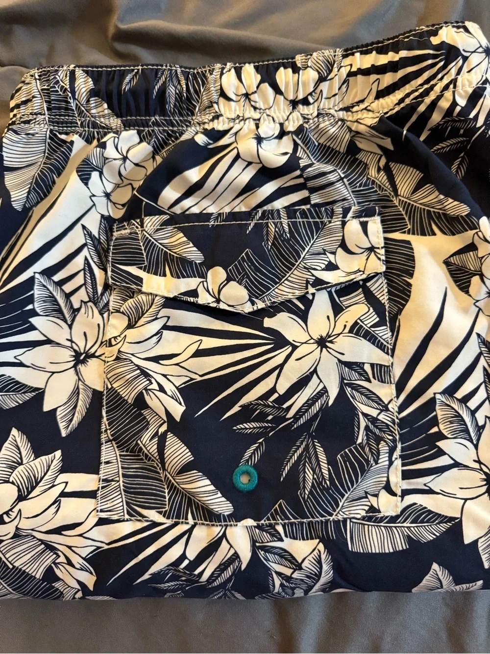 Tommy Bahama White Mesh Lined Swim Shorts with Navy Floral Waistband